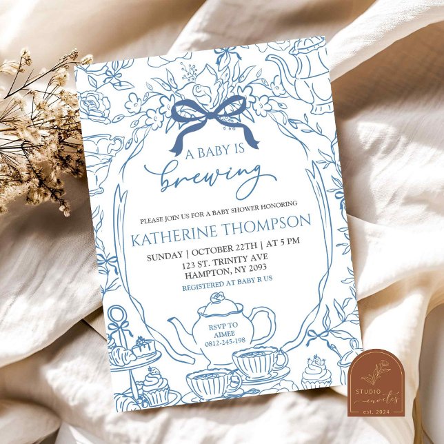 Chinoiserie Baby is Brewing Tea Floral Baby Shower Invitation (Creator Uploaded)