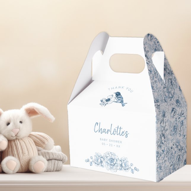 Chinoiserie Baby Shower Favour Box – Blue Floral B (Dusty Blue Favor Box)