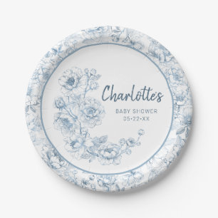 Chinoiserie Baby Shower Paper Plates – Dusty Blue 