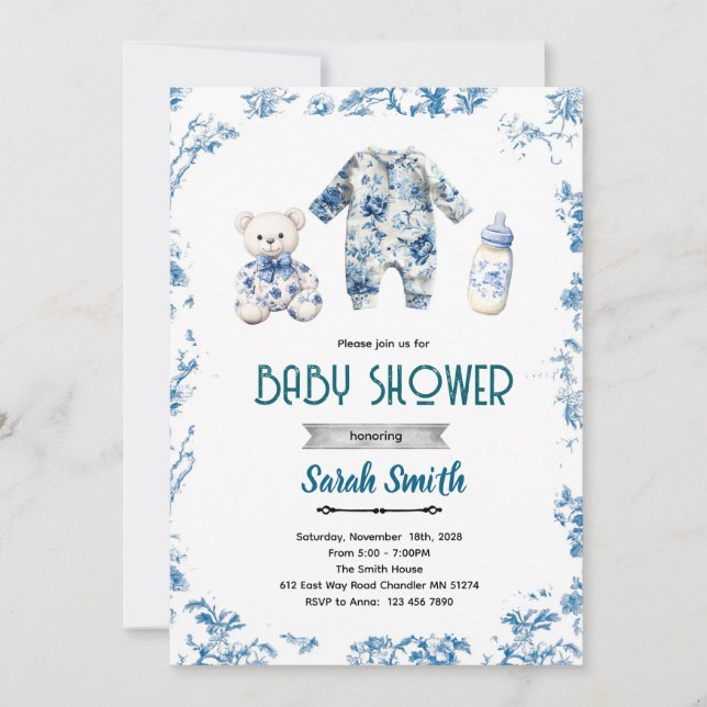 Chinoiserie baby shower party invitation (Front)