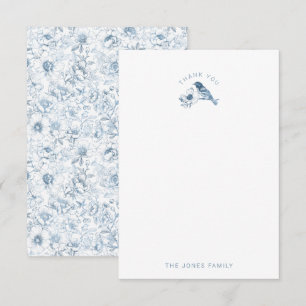 Chinoiserie Baby Shower Thank You Card Blue White