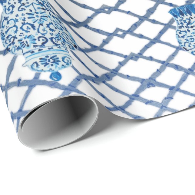 Chinoiserie Bamboo Ginger Jars  Wrapping Paper (Roll Corner)