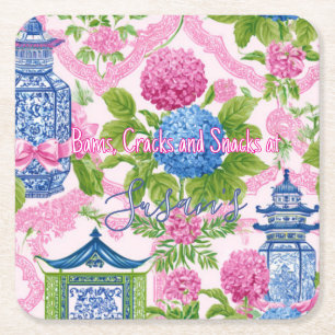 Chinoiserie Bams Cracks and Snacks Custom Mahjong Square Paper Coaster