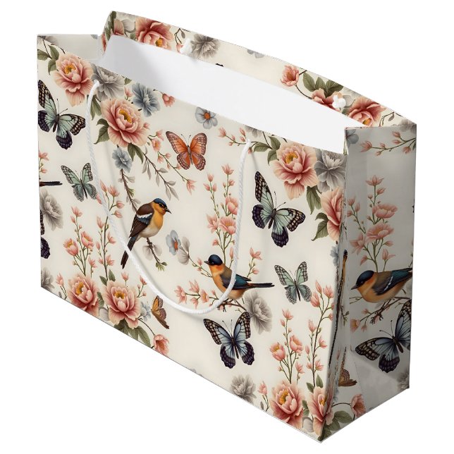 Chinoiserie Bird and Butterfly Harmony Large Gift Bag (Back Angled)