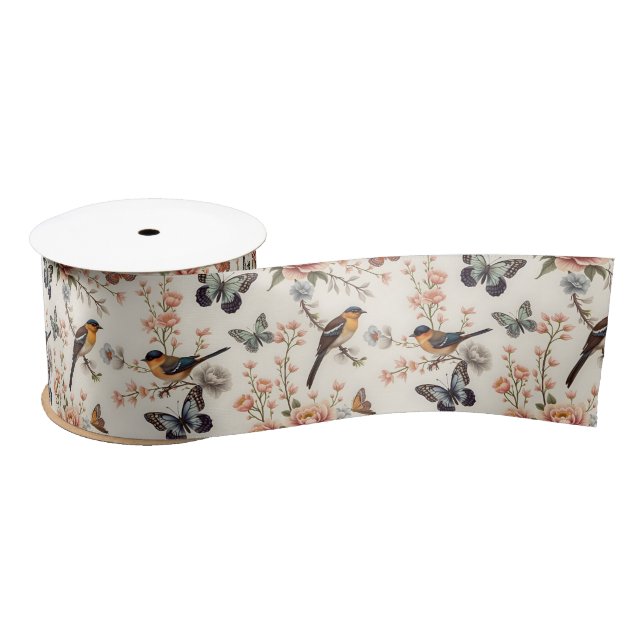 Chinoiserie Bird and Butterfly Harmony Satin Ribbon (Spool)