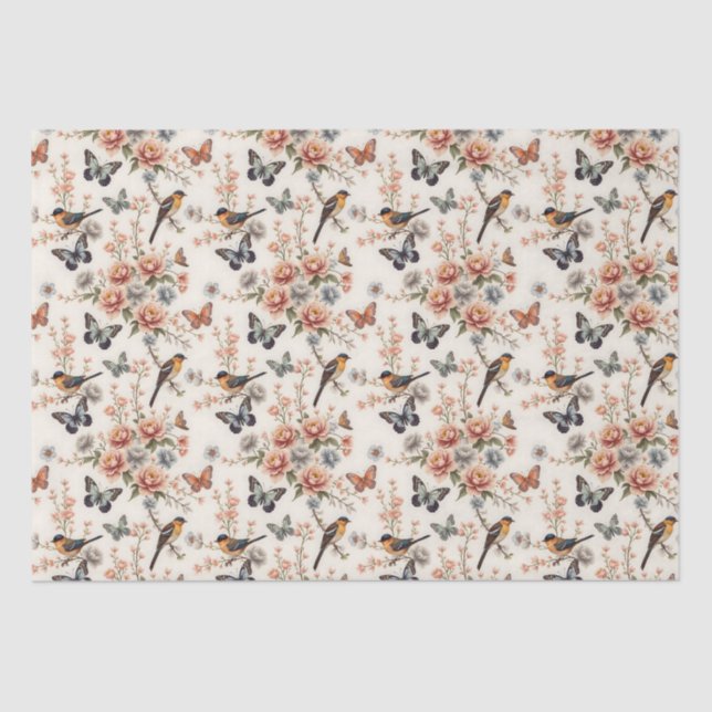 Chinoiserie Bird and Butterfly Harmony Tissue Paper (Front)