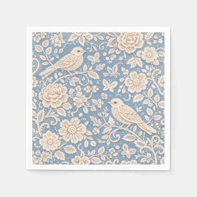 Chinoiserie Bird and Flower Seamless Pattern Napkin (Front)