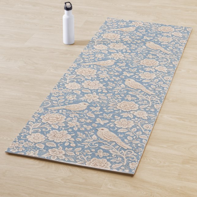 Chinoiserie Bird and Flower Seamless Pattern Yoga Mat (In Situ)