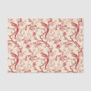 Chinoiserie Bird Asian Floral Red Pink Decoupage Tissue Paper