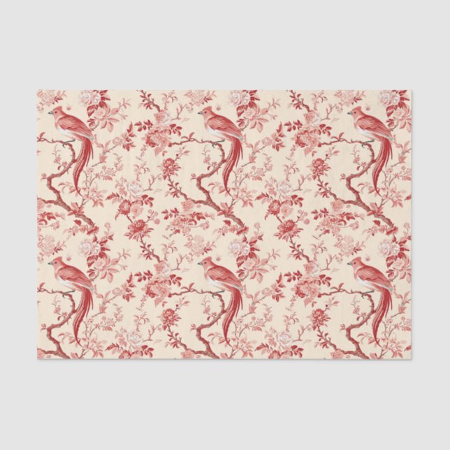 Chinoiserie Bird Asian Floral Red Pink Decoupage Tissue Paper (Front)