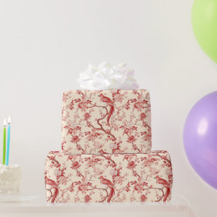 Chinoiserie Bird Asian Floral Red Pink Decoupage Wrapping Paper