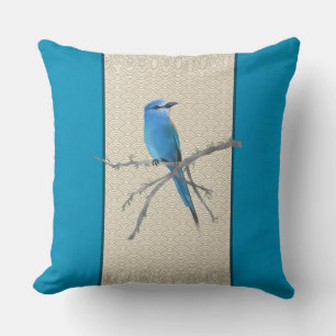 Chinoiserie Bird Clouds Pattern Blue Cushion