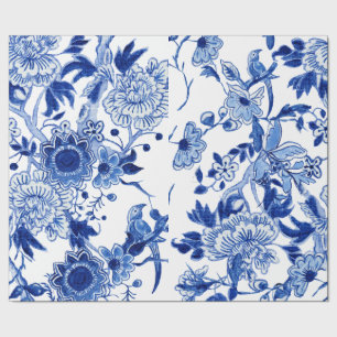 Chinoiserie Bird Floral Blue White Decoupage Wrapping Paper