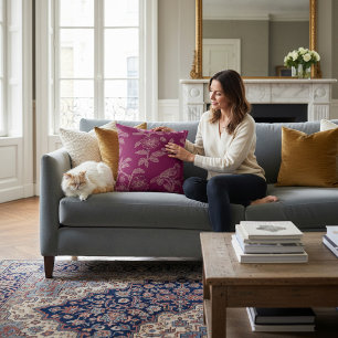 Chinoiserie Bird Floral Plum Graphic Design Pillow