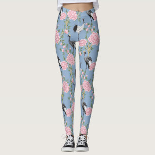 Chinoiserie birds and chrysanthemum leggings