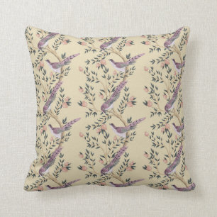 Chinoiserie birds and foliage fudge coloured cushion