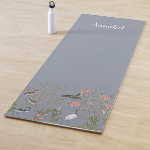 Chinoiserie birds and foliage mid grey yoga mat