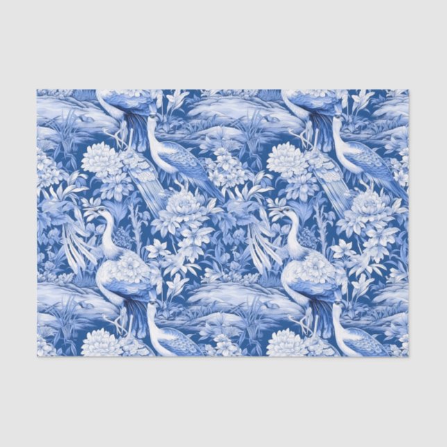 Chinoiserie Birds Blue White Painting Decoupage Tissue Paper (Front)