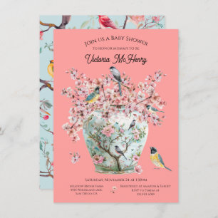 Chinoiserie Birds Cherry Blossoms Baby Shower Vase Invitation