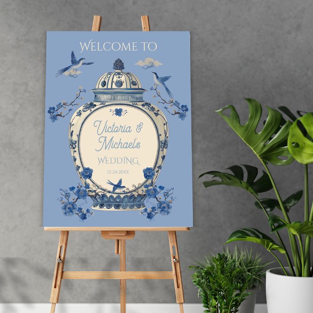 Chinoiserie Birds Floral Jar Welcome Sign (Creator Uploaded)