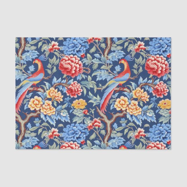 Chinoiserie Birds Floral Painting Decoupage Tissue Paper (Front)