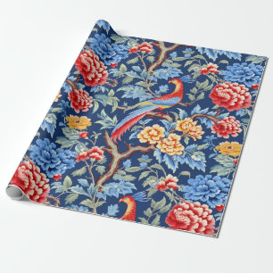 Chinoiserie Birds Floral Painting Wrapping Paper