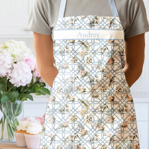 Chinoiserie Birds in Trellis Blue Apron