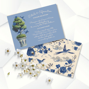 Chinoiserie Birds Topiary Wedding Details Info Invitation