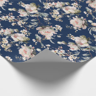 Chinoiserie Blossom and Bird Navy Blue Wrapping Paper