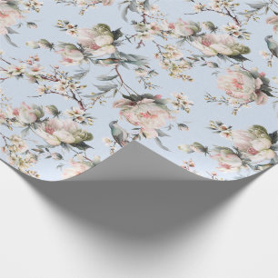 Chinoiserie Blossom and Bird Pale Blue Wrapping Paper