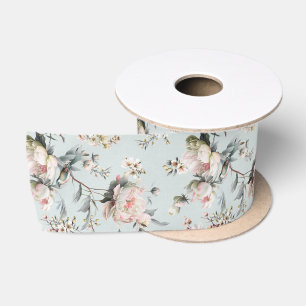 Chinoiserie Blossom and Bird Pale Green Satin Ribbon