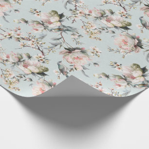 Chinoiserie Blossom and Bird Pale Green Wrapping Paper