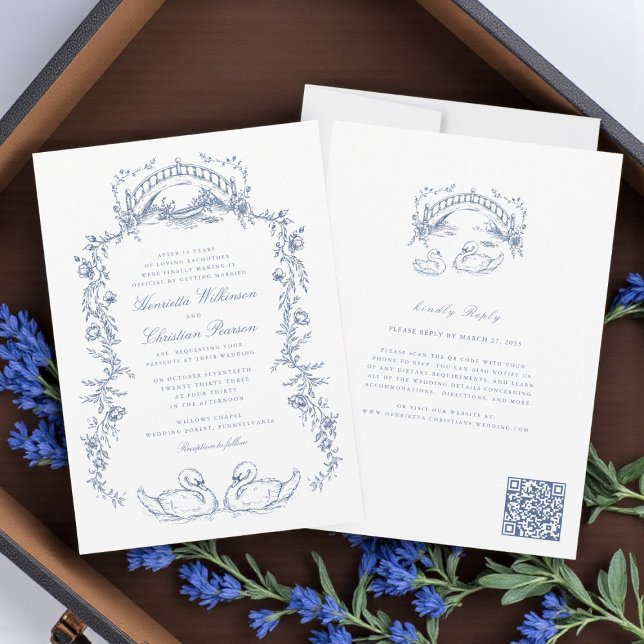 Chinoiserie blue all in one Wedding Invitation (Creator Uploaded)