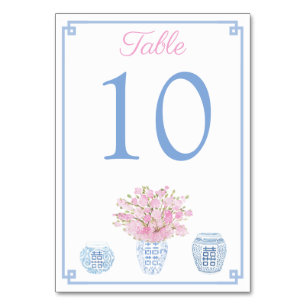 Chinoiserie Blue And Pink Baby Shower Luncheon  Table Number