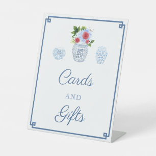 Chinoiserie Blue And Red Cards And Gifts Pedestal Sign