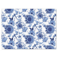 Blue White Floral Leaf Pattern Decoupage Tissue Paper | Zazzle