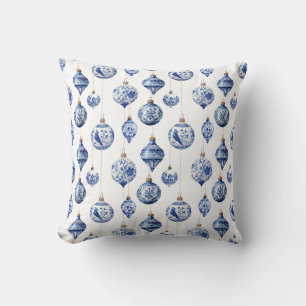 Chinoiserie Blue and White Christmas Ornaments Cushion