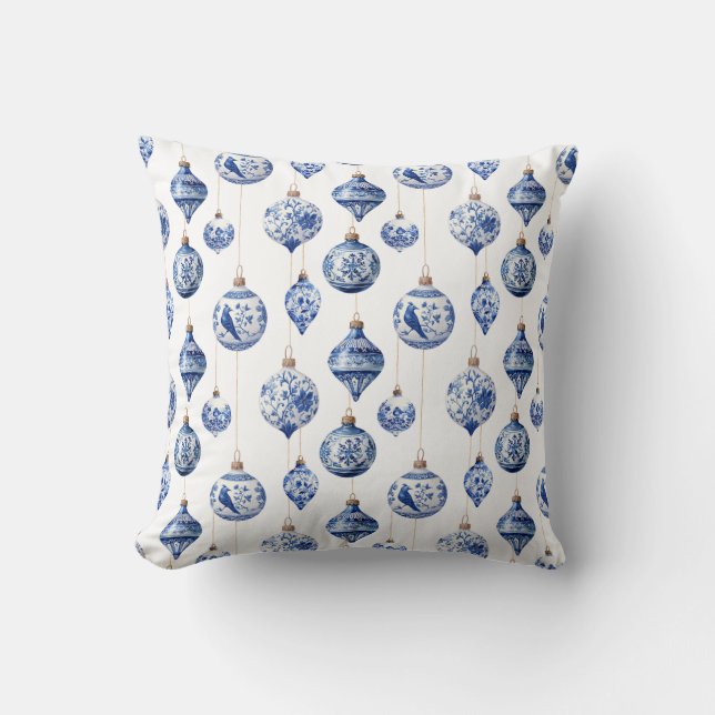 Chinoiserie Blue and White Christmas Ornaments Cushion (Front)
