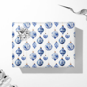 Chinoiserie Blue and White Christmas Ornaments Wrapping Paper