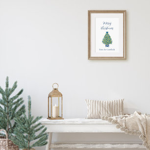 Chinoiserie Blue and White Christmas Tree Poster