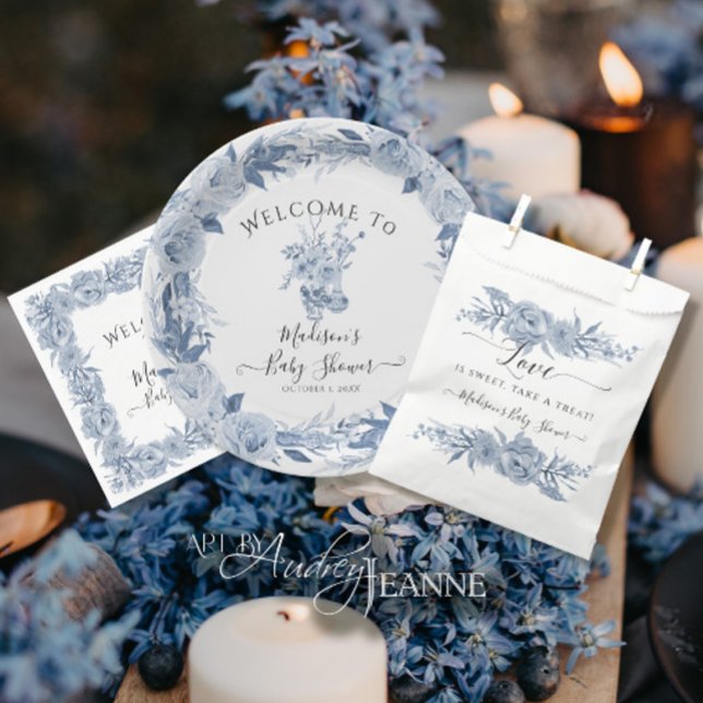 Chinoiserie Blue and White Floral Baby Girl Shower Favour Bags (Creator Uploaded)