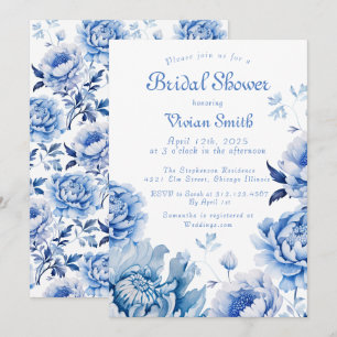 Chinoiserie Blue and White Floral Bridal Shower Invitation