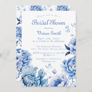 Chinoiserie Blue and White Floral Bridal Shower Invitation