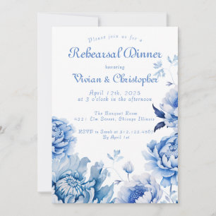 Chinoiserie Blue and White Floral Rehearsal Dinner Invitation
