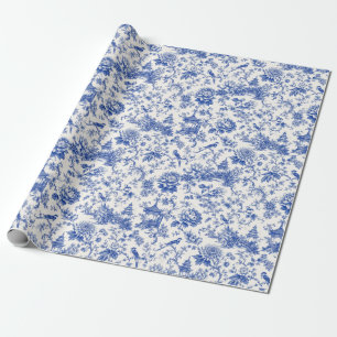 Chinoiserie Blue and White Floral Vintage Pagoda Wrapping Paper