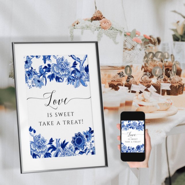 Chinoiserie Blue and White Love is Sweet Dessert Poster (Creator Uploaded)