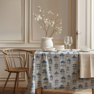Chinoiserie Blue and White Pagoda Tablecloth