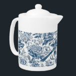 Chinoiserie Blue and White Peonies Flowers Birds<br><div class="desc">Elevate your home decor with this shabby chic Chinoiserie design teapot.  Featuring intricate blue and white floral and birds patterns creating a visually stunning and dynamic effect.  Matching items available in store.</div>