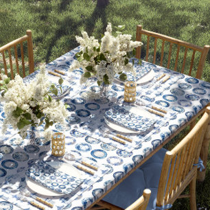 Chinoiserie Blue and White Plates Tablecloth