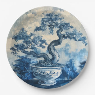 Chinoiserie Blue and White Porcelain Design  Paper Plate